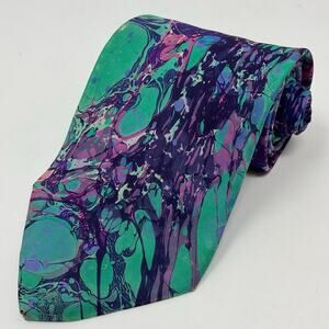 Vintage Moth Hand Marbled 100% Silk Men Tie Abstract Necktie Designer Classic